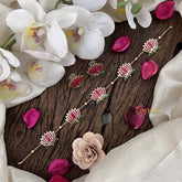 Vriksham Elegant Gold Look Alike Lotus Pink Green Short Neckpiece-G17979